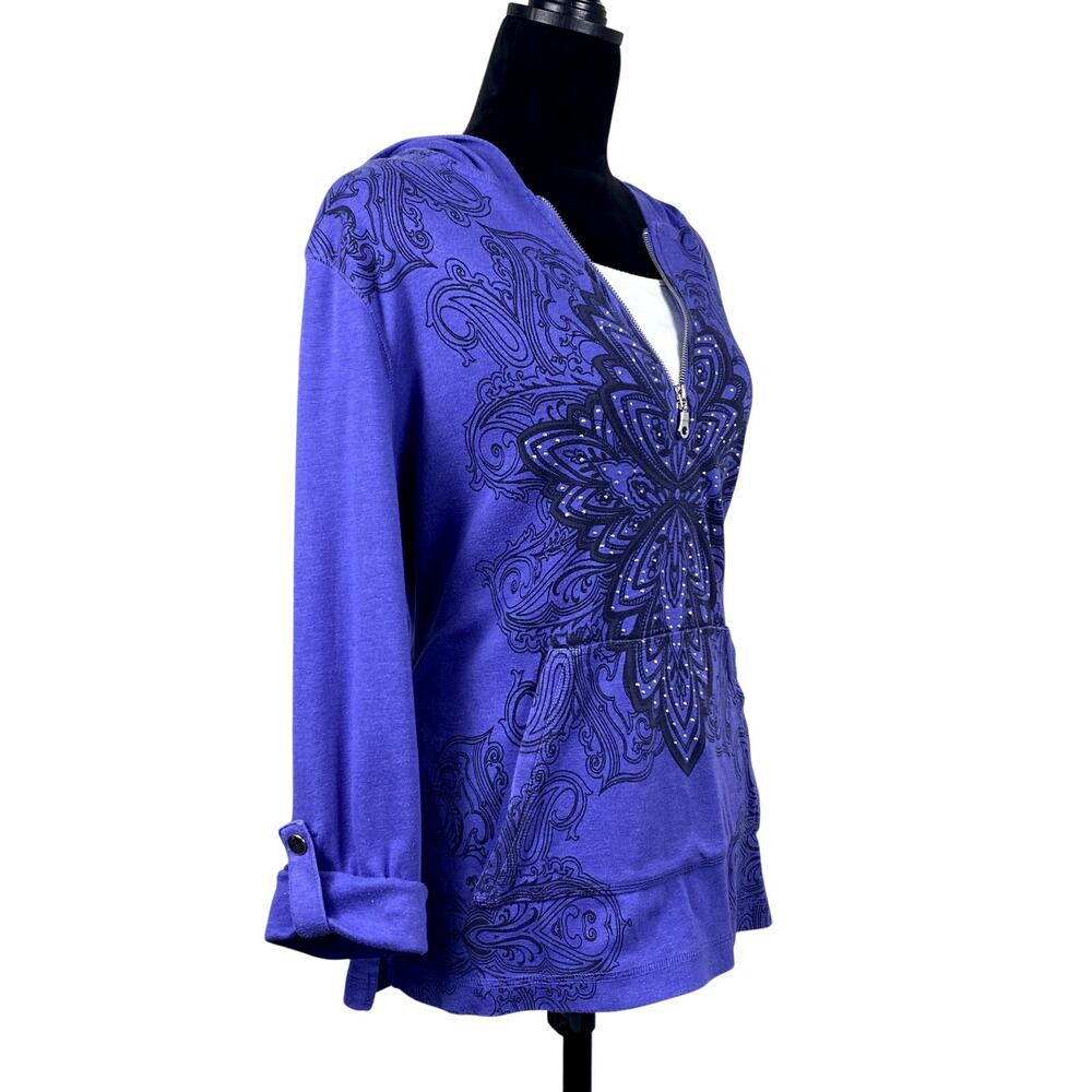 Y2K Style&Co Rhinestone Mandala Layered Quauter Zip Adjustable Grunge Hoodie XL - Picture 2 of 10